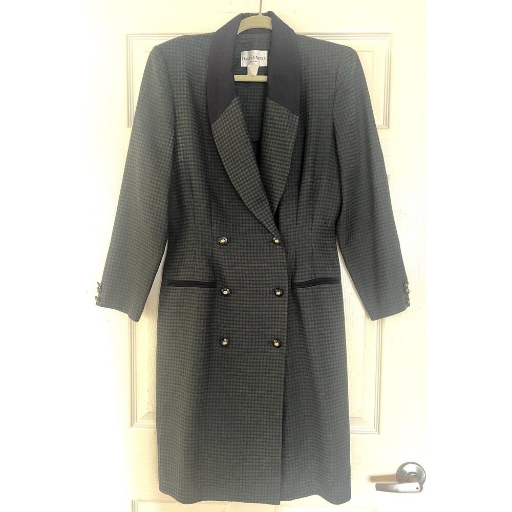 VTG Danny & Nicole Houndstooth Tuxedo Midi Dress Sz 10 Dark academia Career Boss